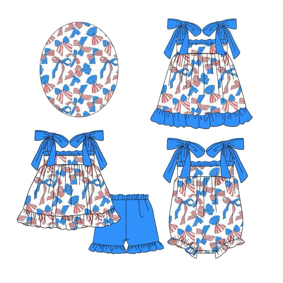 preorder GSSO1662 bow blue short sleeve shorts girl summer outfit 202412