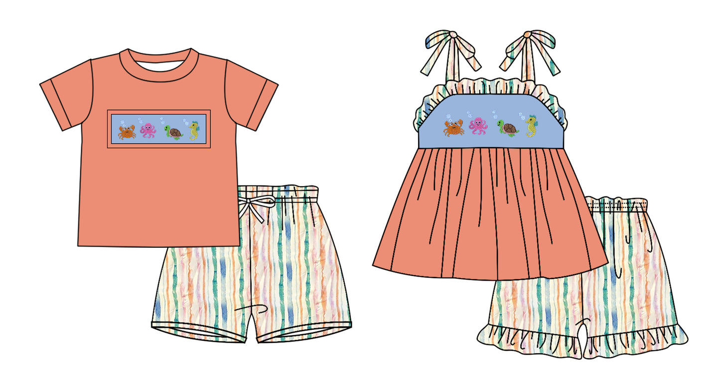 BSSO1278 crab turtle animal boy summer outfit 202502 RTS