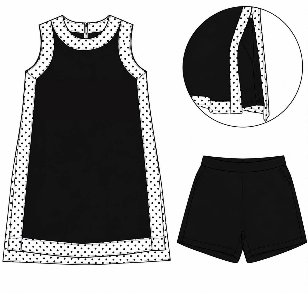 Pre-order MOQ5 black yoga solid cotton dress with shorts girl outfit set