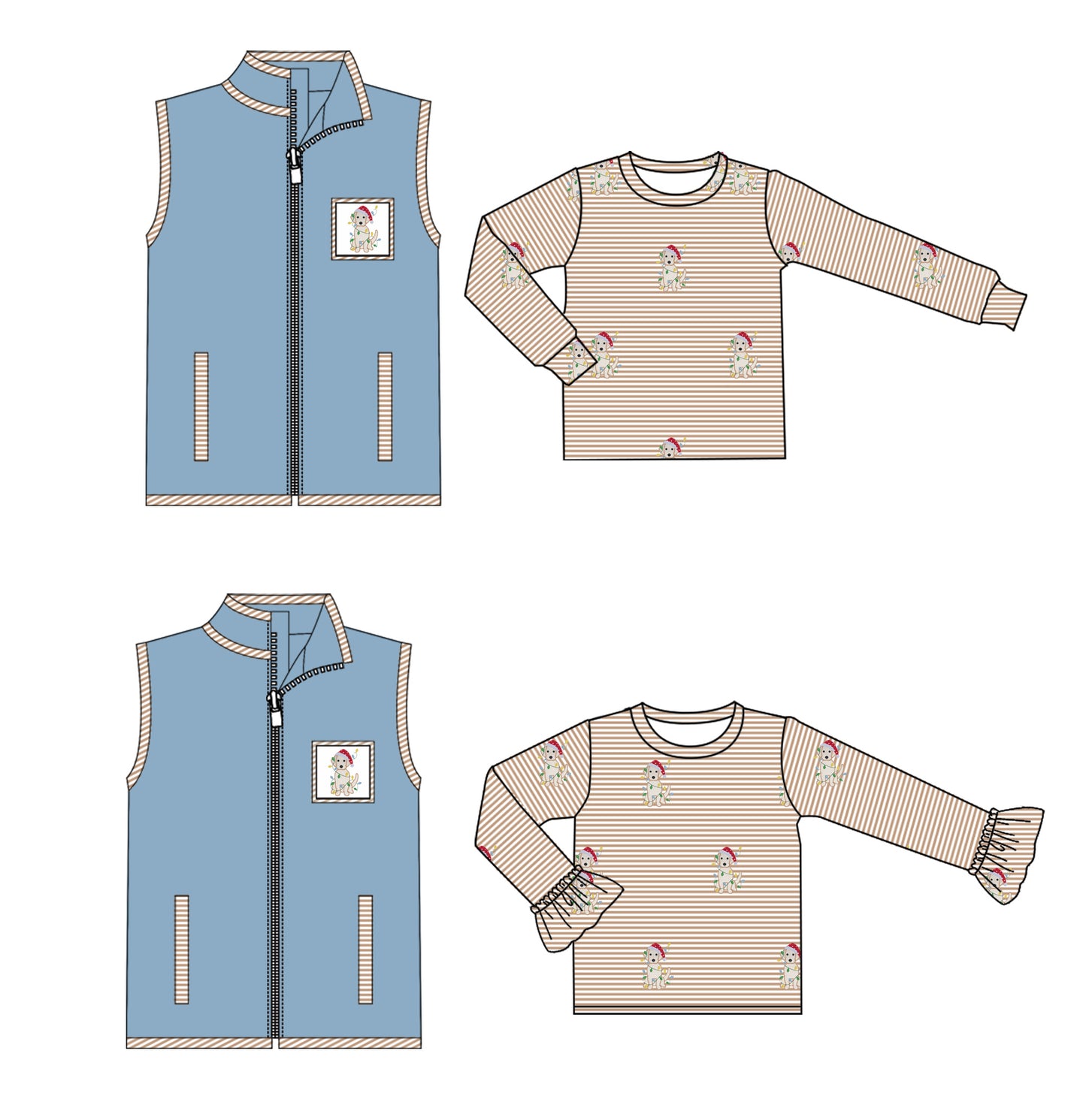 GT0744 组合 preorder 2pcs girl top with vest Christmas dog Zipper vest T-shirt top 202408(复制)