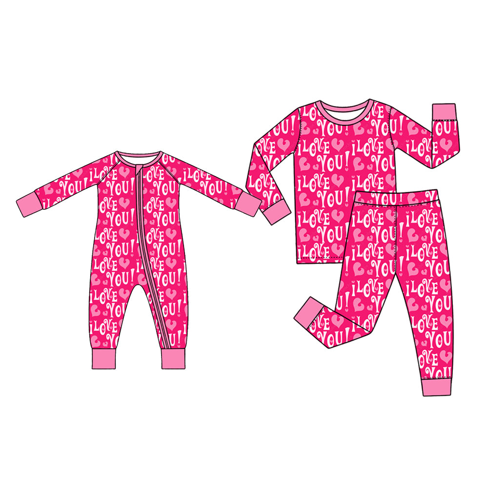 Preorder (moq 5) LR3409 Baby Girl Clothes I Love You Heart Text Print Long Sleeve Zipper Romper