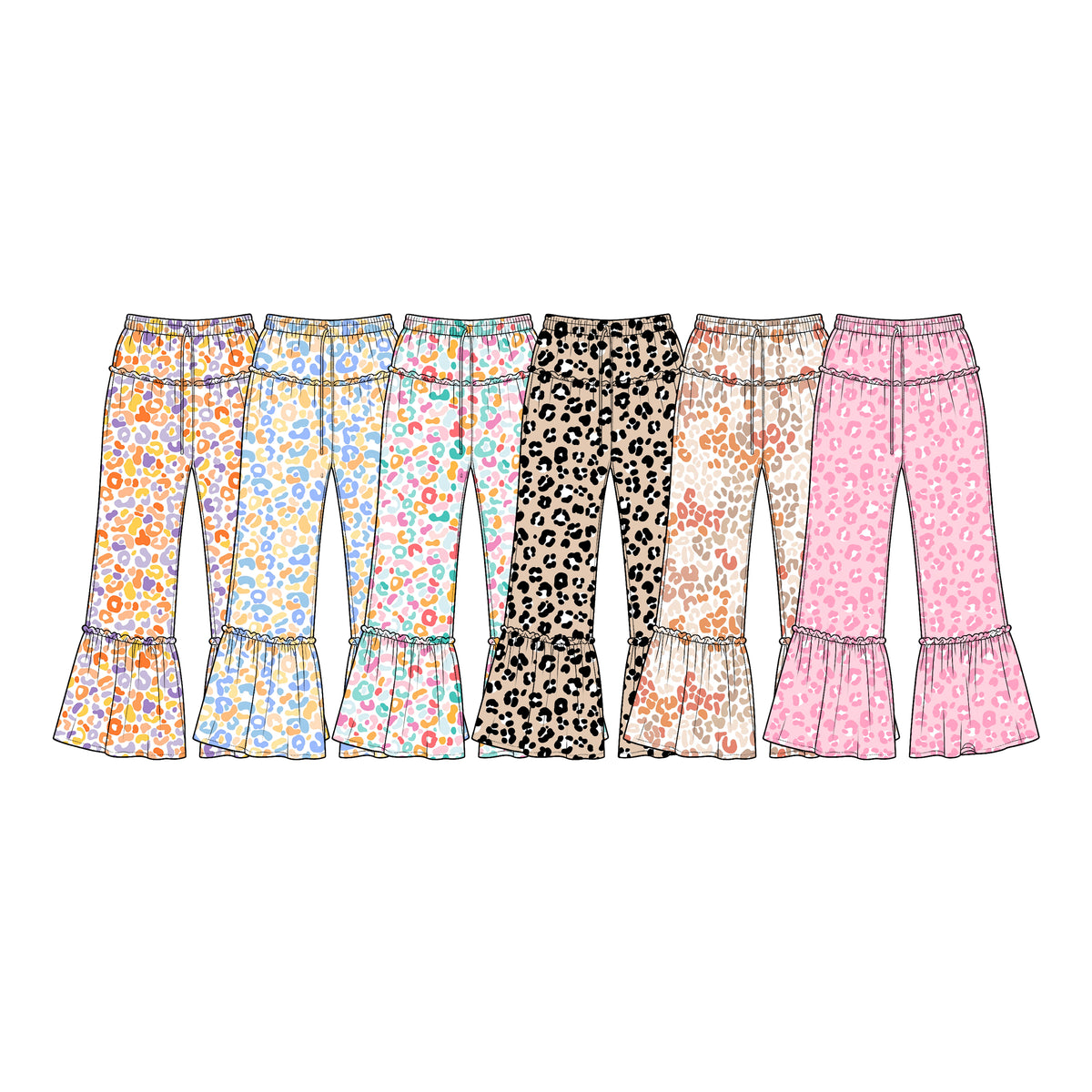 Preorder (moq 5) P1314 Baby Girl Clothes Blue Floral Print Long Sleeve Tiered Flare Pants