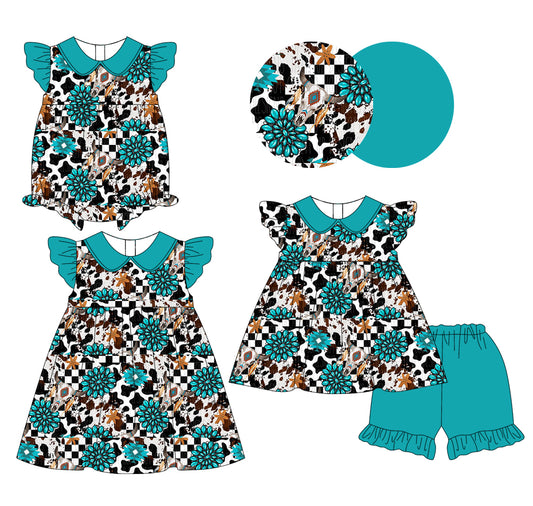 SR2774 cow gem western kids  romper 202502 preorder