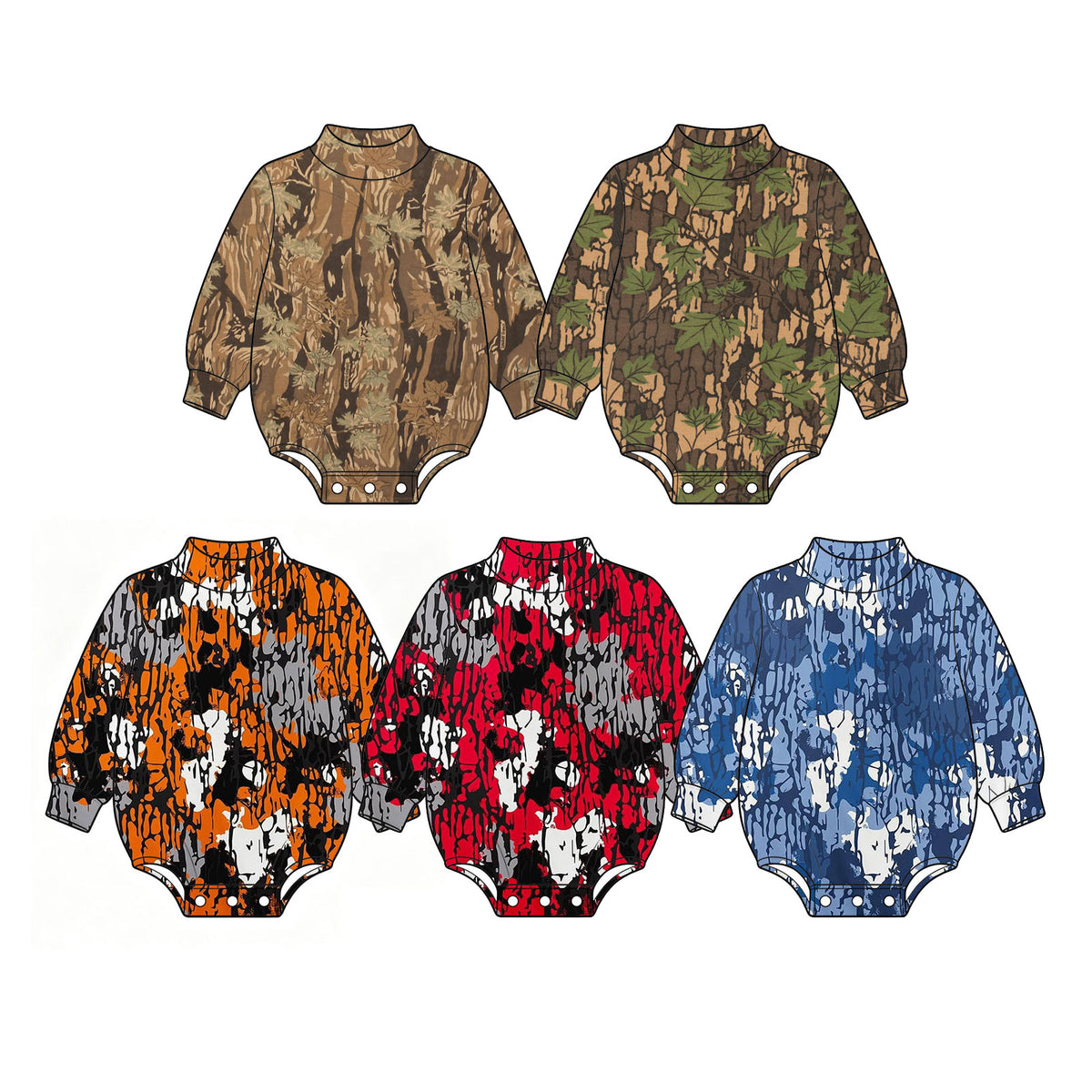 Preorder (moq 5) LR3415 Baby Boy Clothes Orange Hunting Camo Print Long Sleeve Baby Romper