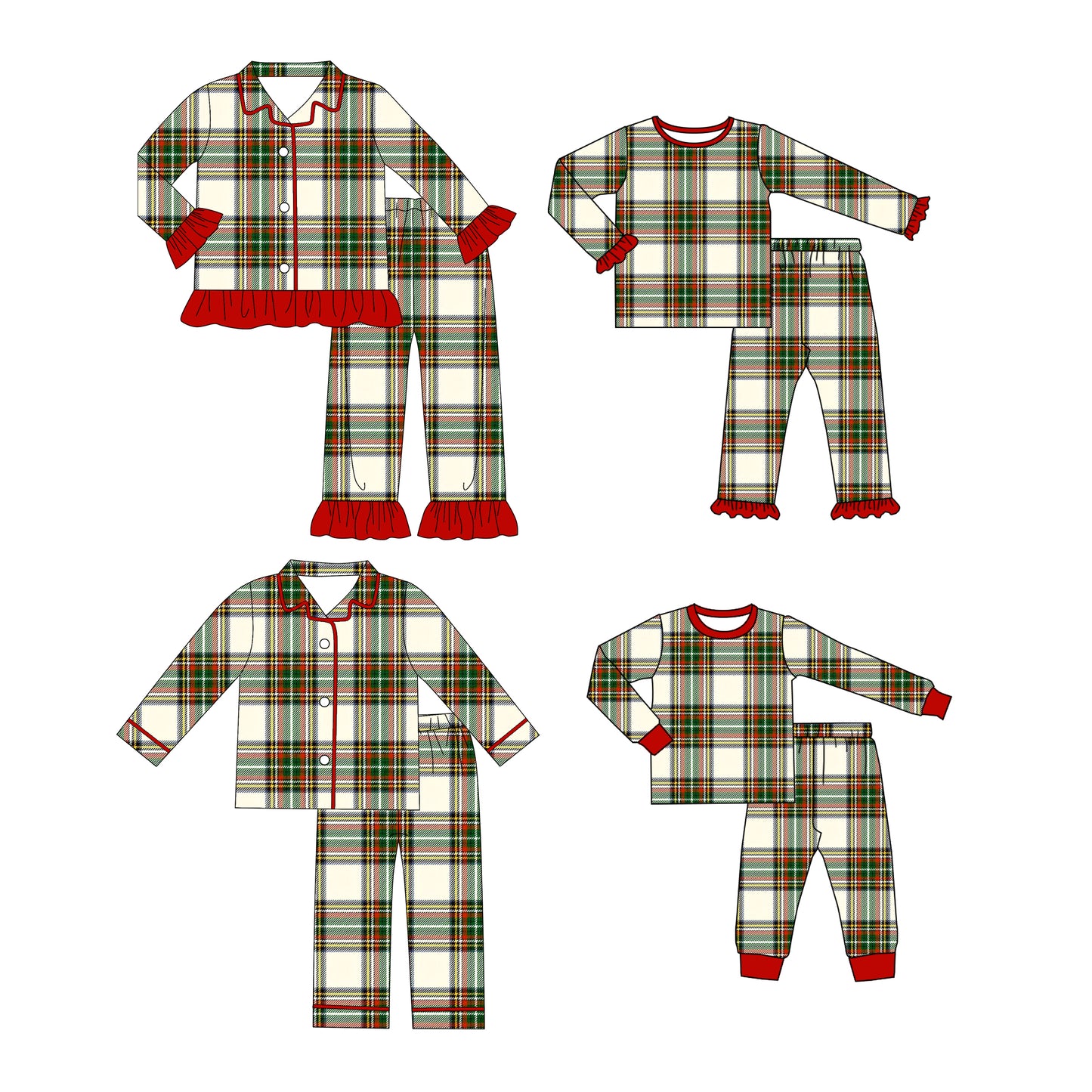 GLP2827 checkerboard Christmas adult women white red green black pajamas outfit 202511 RTS
