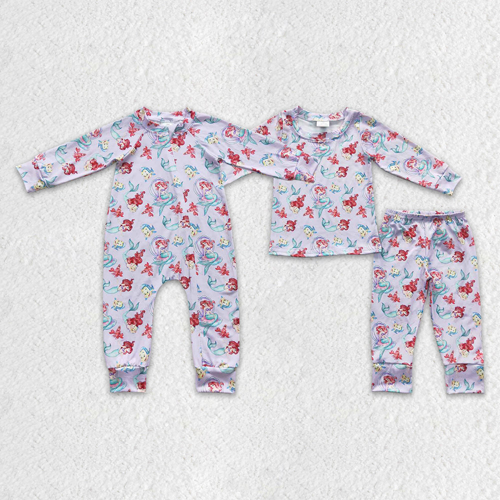 LR0459 Princess mermaid zip up long sleeve girl romper 20230804 RTS