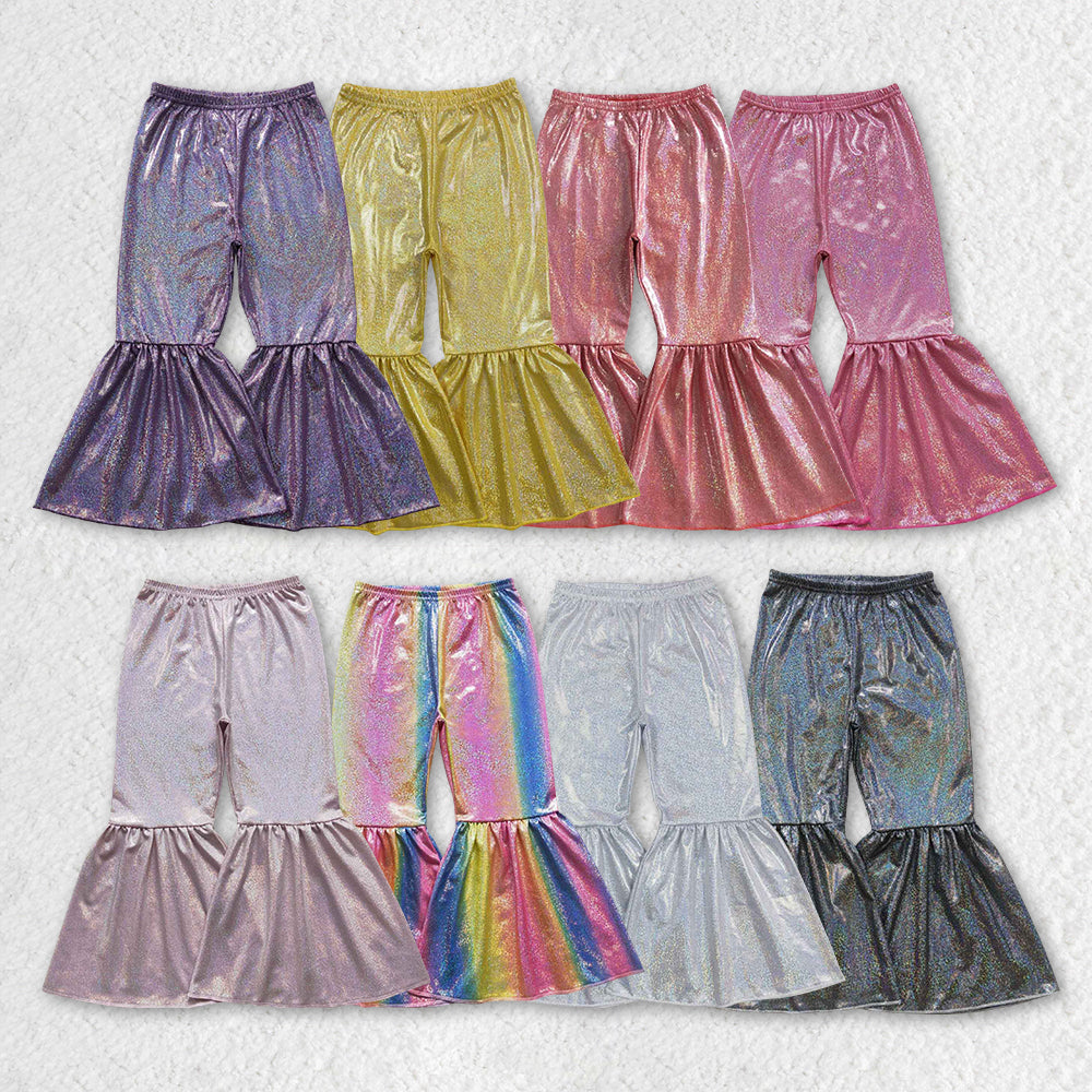 P0182 satin fabric gilding girl yellow bell bottom long girl pants 20230925 RTS