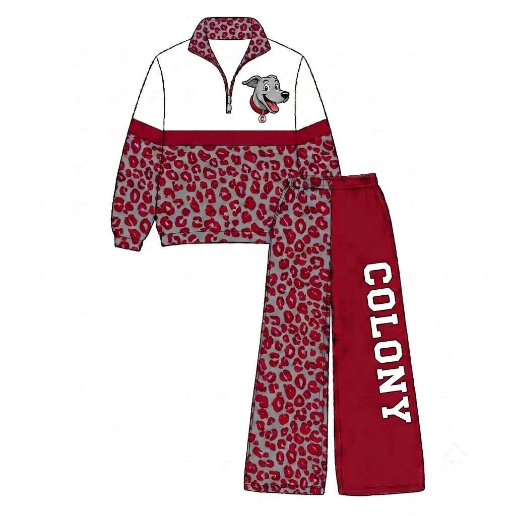 Custom MOQ5 Women adult DOG RED leopord team zip long sleeves Girl winter clothes