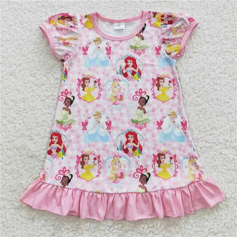 GSD0426 cartoon princess short sleeve pink girl dress 202505 RTS