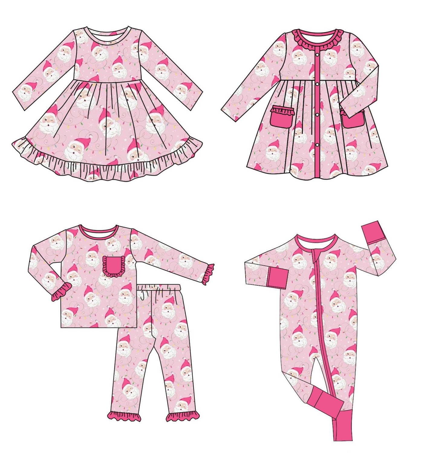 CUSTOM MOQ 3 GLP1315 Christmas santa girl pajamas outfit 202405 sibling