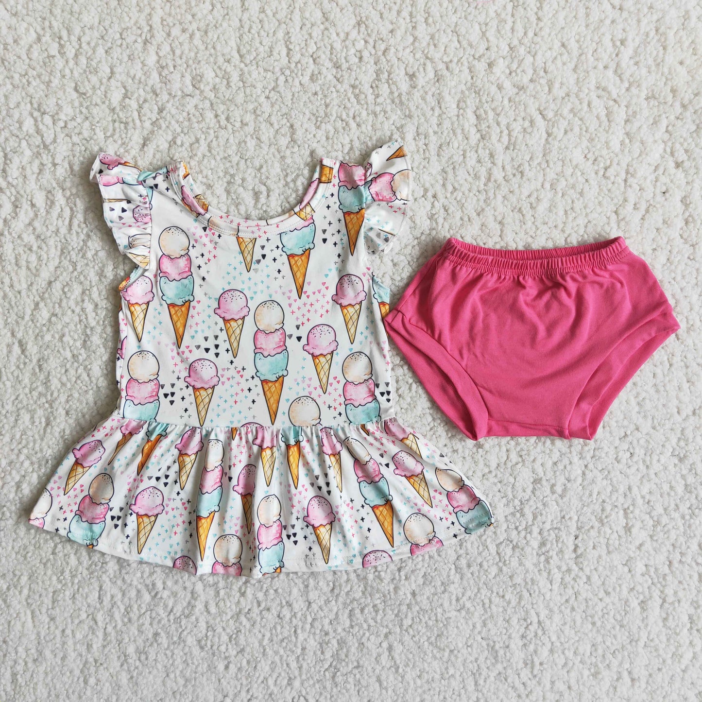 promotion RTS A16-22 ice cream pink flying sleeve rose red bummies girl outfits