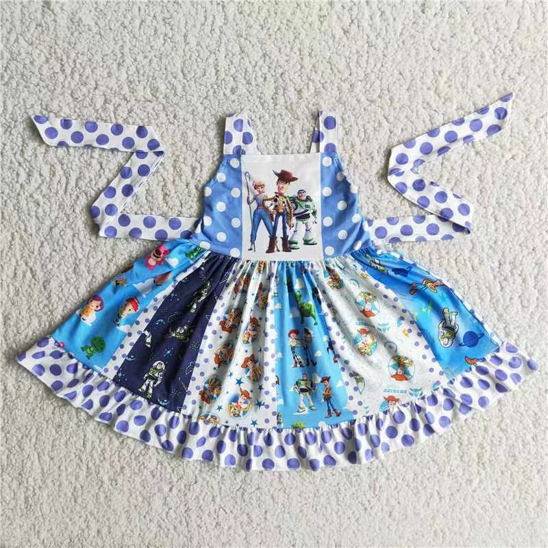 promotion RTS A2-10 blue toy cartoon patchwork belt sleeveless short sleeve girl dress 20230613 RTS