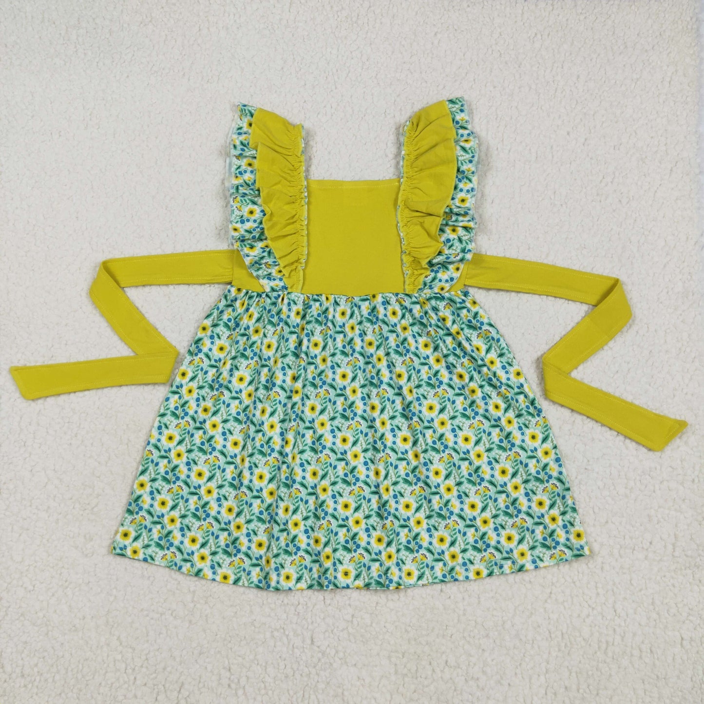 promotion RTS A6-21 Sunflower pattern belt ruffles puffy sleeveless dress RTS