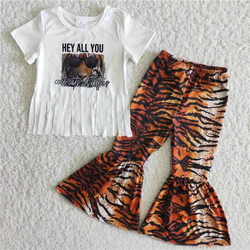 promotion B12-16 guitar western country music tiger print singer short sleeve bell bottom outfit 202405