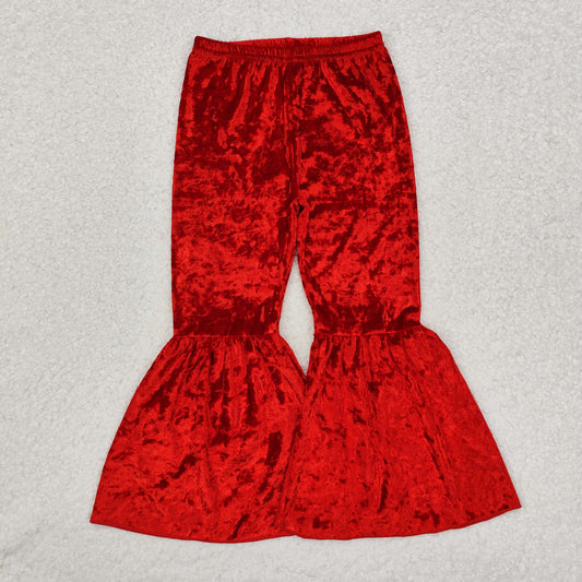 B3-11 Velvet girl bell bottom red velvet pants RTS