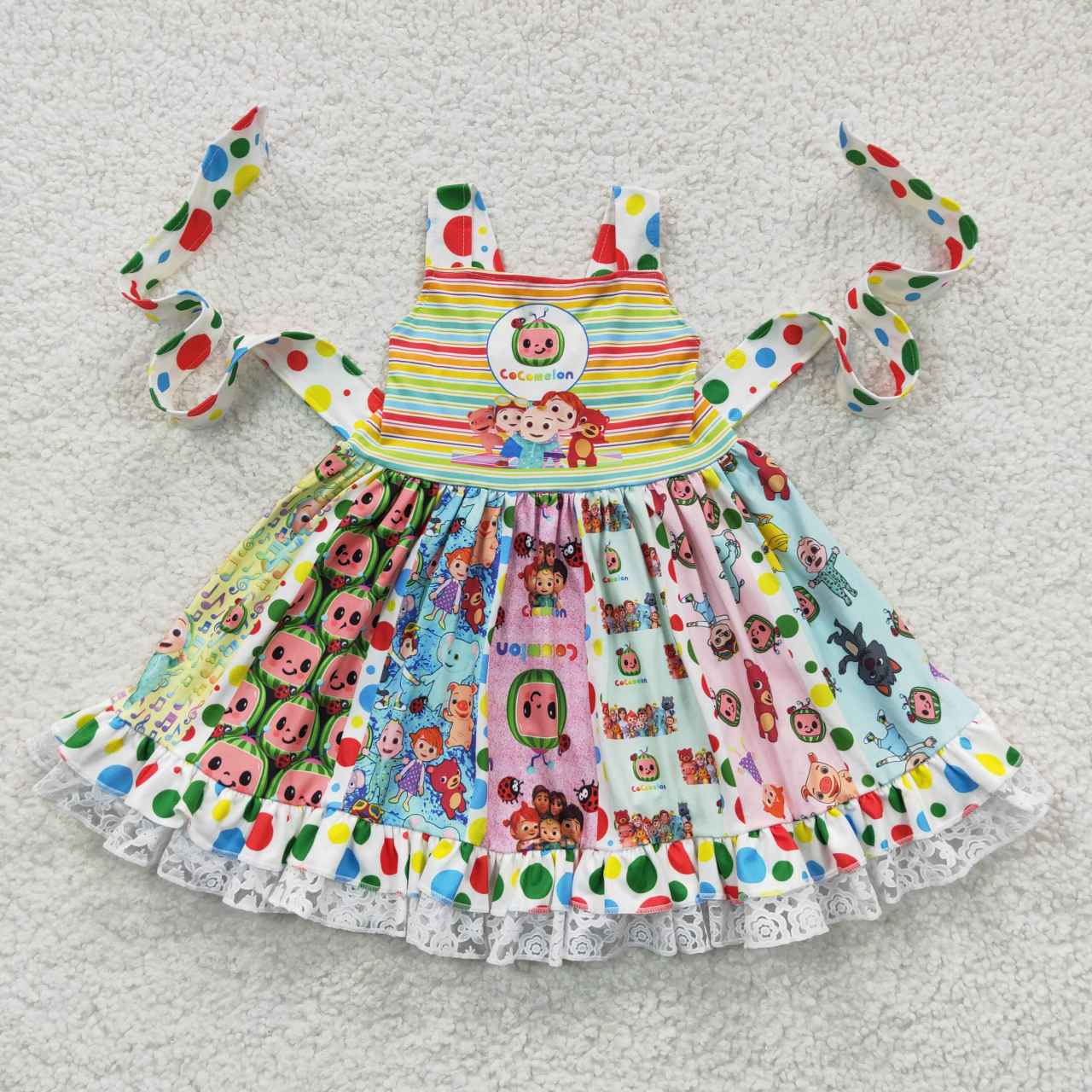 B8-24 rainbow cartoon belt patchwork dot sleeveless dress 20230508 RTS