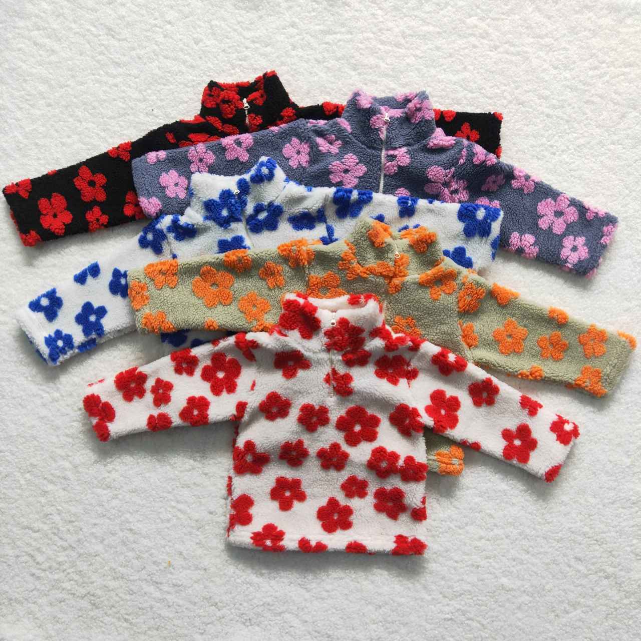 GT0269 Zipper plush style stand-up collar flower pink soft comfortable winter coat 20230920 RTS