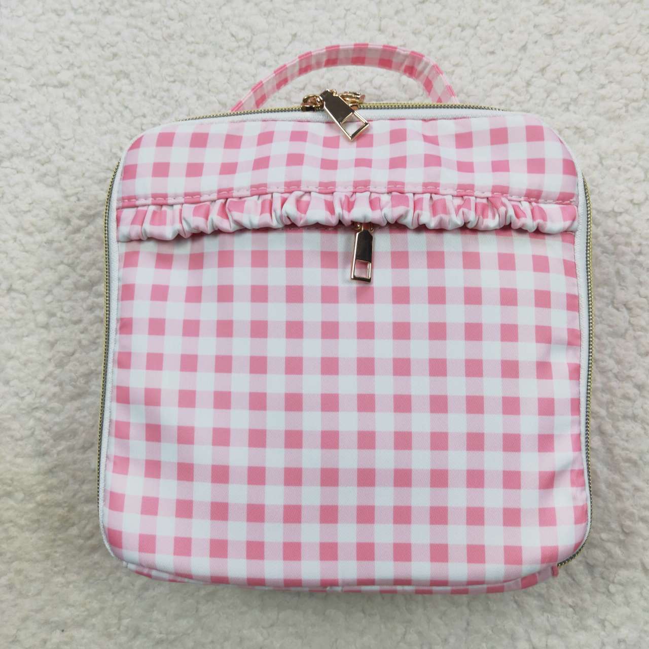 BA0088 sibling western RTS pink plaid meal box Lunch box bag 3.54 *8.45*12.6*2.95 inches