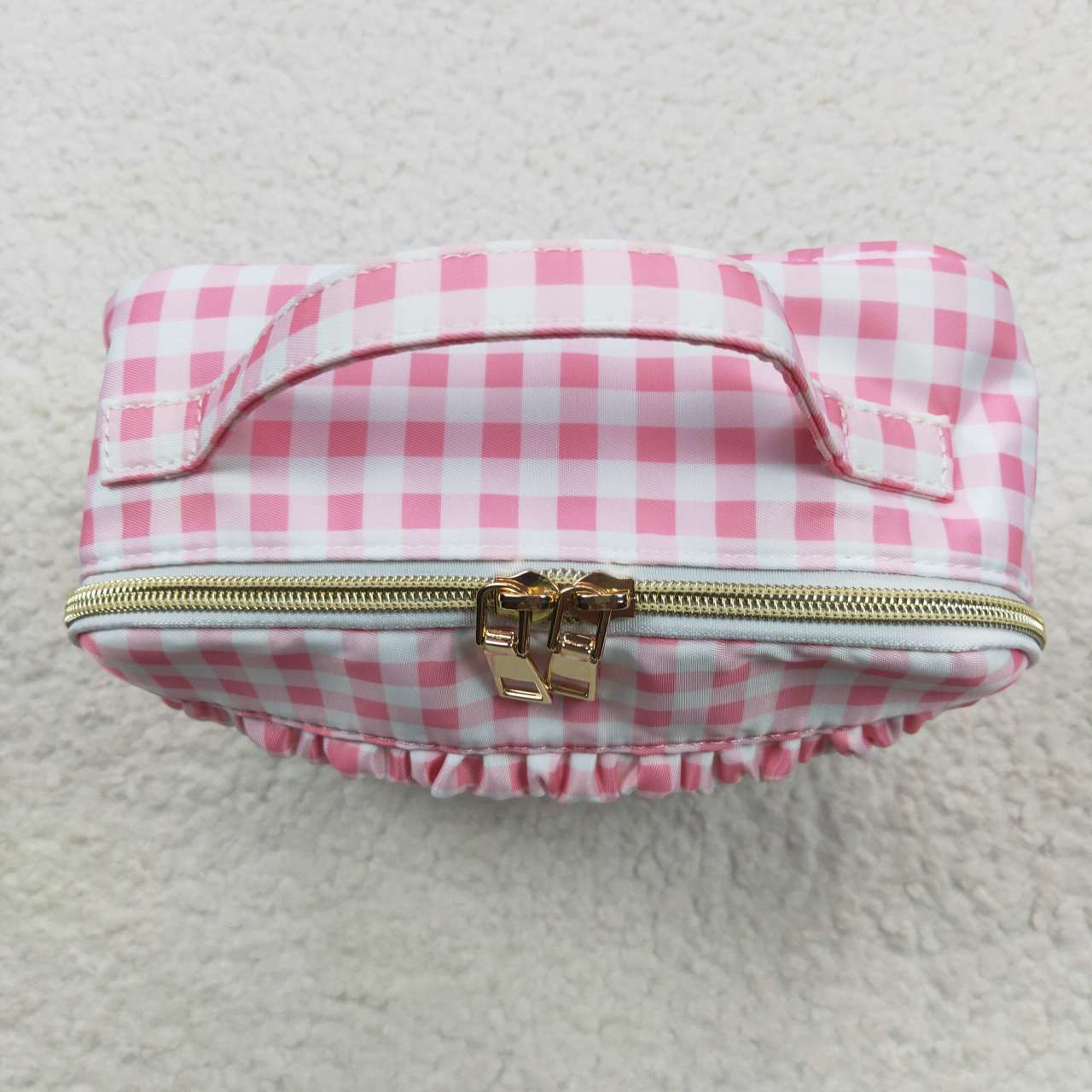 BA0088 sibling western RTS pink plaid meal box Lunch box bag 3.54 *8.45*12.6*2.95 inches