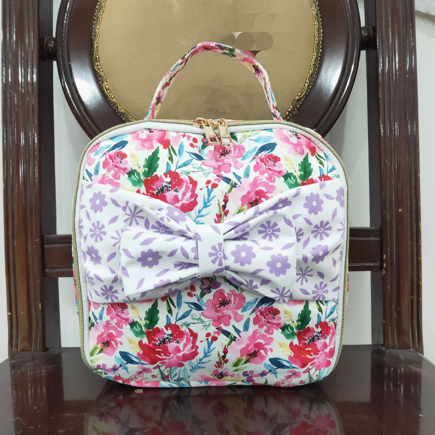 BA0102 RTS sibling 3.5 *8.5 *8.5inches western Lunch box bag pink flower make up bag Free shipping order $100+