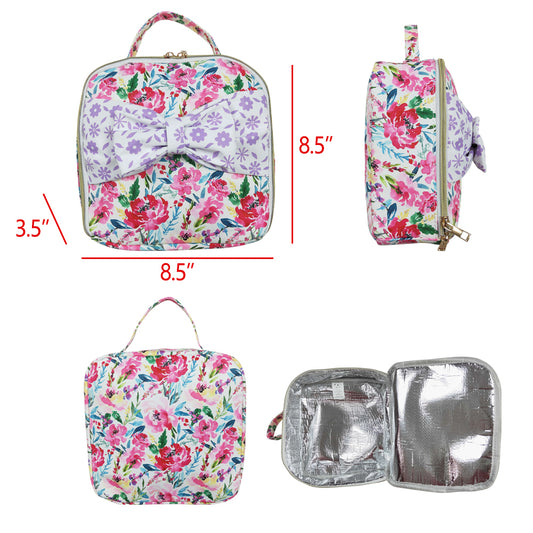 BA0102 RTS sibling 3.5 *8.5 *8.5inches western Lunch box bag pink flower make up bag  Free shipping order $100+