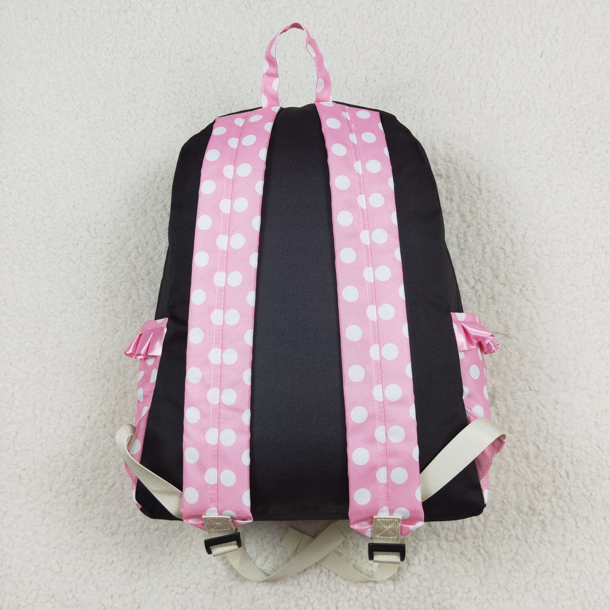 NO MOQ RTS BA0183(2) Kids Backpack Pink White Polka Dot Bow Print Ruffle Decor Children School Bag 202610