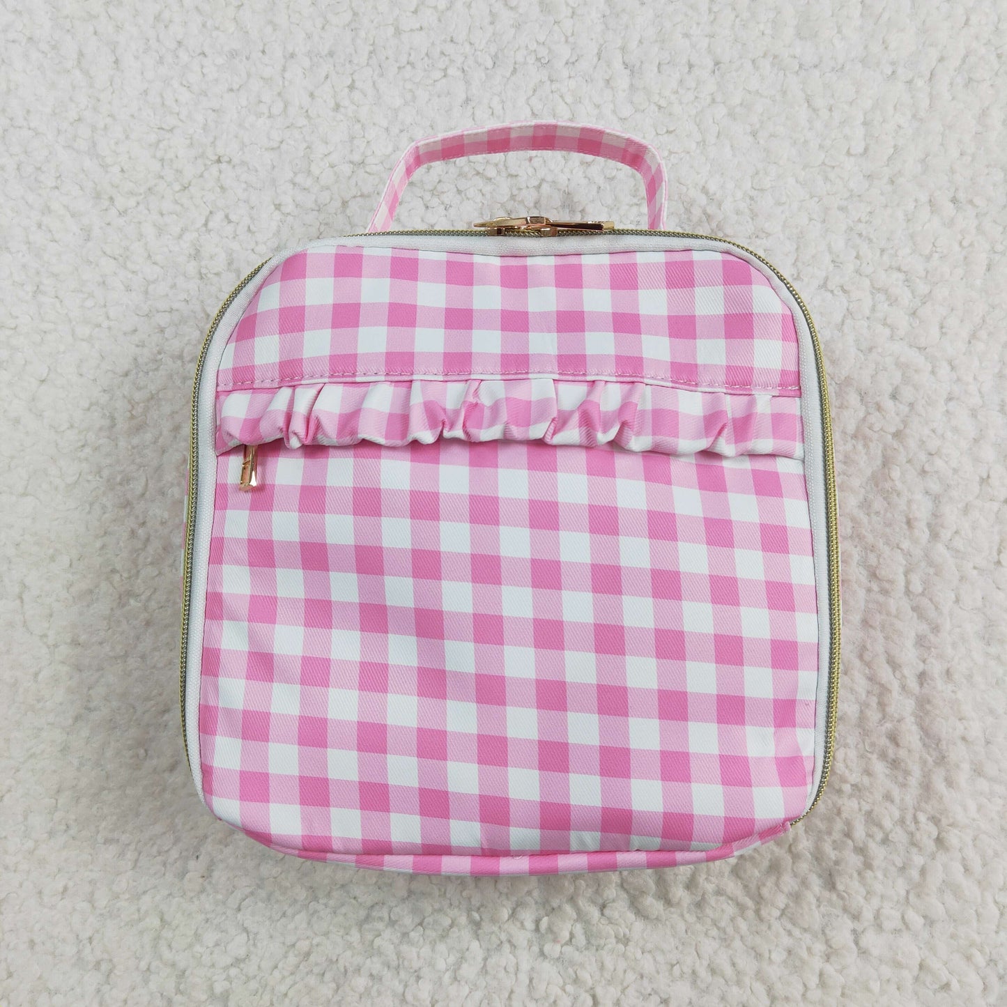 BA0283 sibling western RTS pink plaid meal box Lunch box bag 3.5*8.5*8.5 inches(RTS Free shipping order $100+