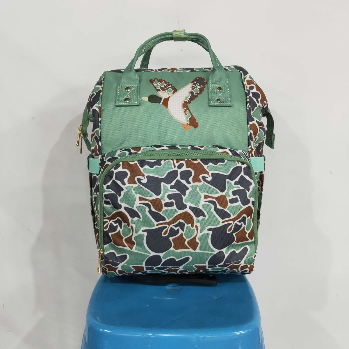 NO MOQ RTS BA0404 Baby Bag Mallard Duck Embroidery Camo Print Diaper Backpack 202610