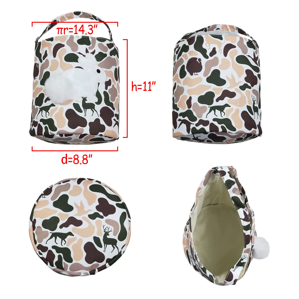 NO MOQ RTS BA0466(2)-embroidery Baby Girl Bag Hunting Camo Animal Print Fluffy Bunny Applique Easter Basket 202610