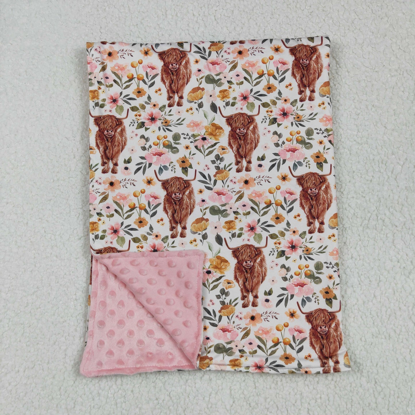 RTS pink flower yak calf print western design baby blankets 202506