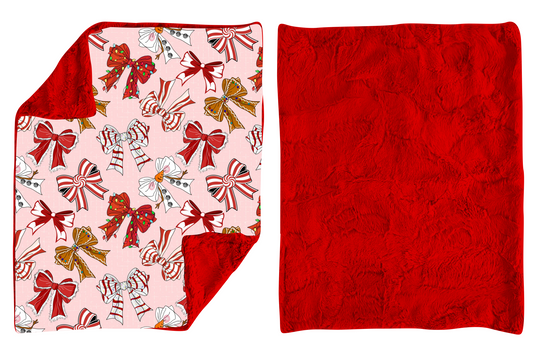 BL0203 bow red fleece  blanket  RTS Free shipping order $100+