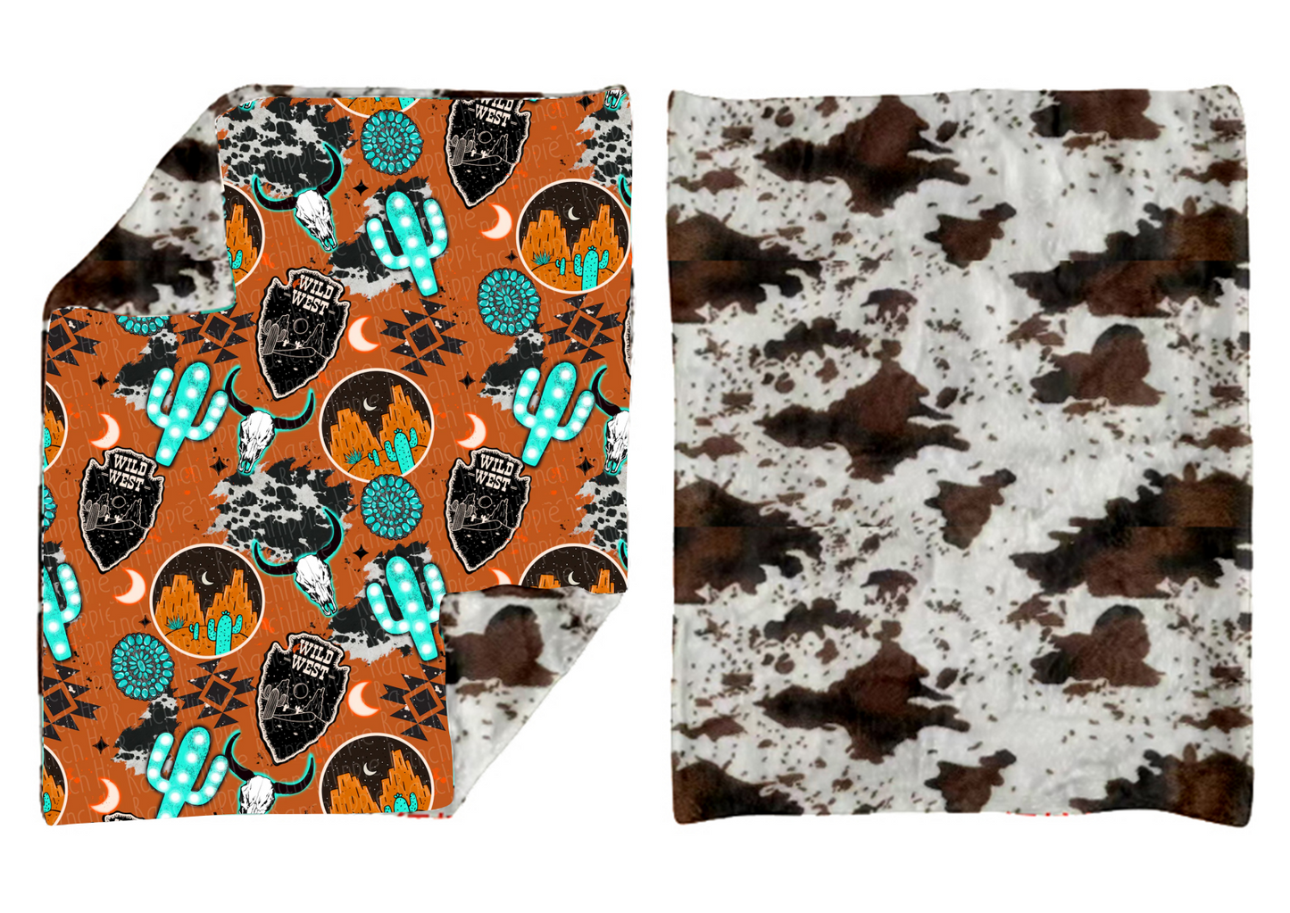 BL0205 bow western cowboy cow fleece blanket Free shipping order $100+ RTS