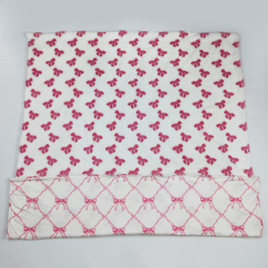 BL0209 PINK 153*128 cm  bow western fleece  blanket  Free shipping order $100+  RTS