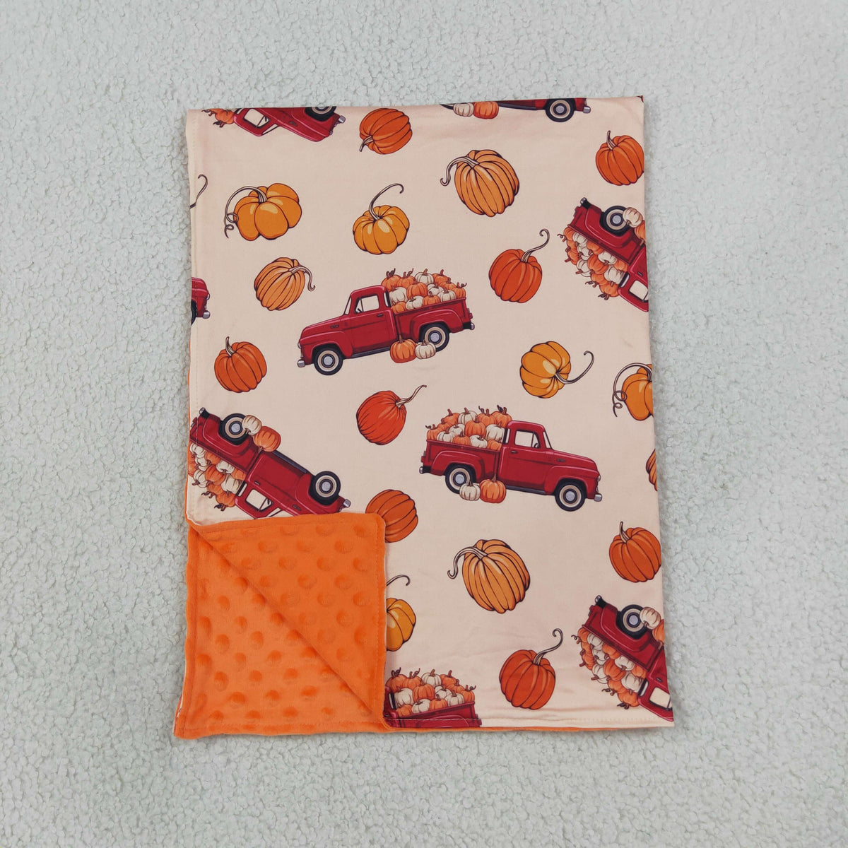 NO MOQ RTS BL0289(2) Baby Girl Clothes Pumpkin Red Truck Print Fall Minky Dot Baby Blanket