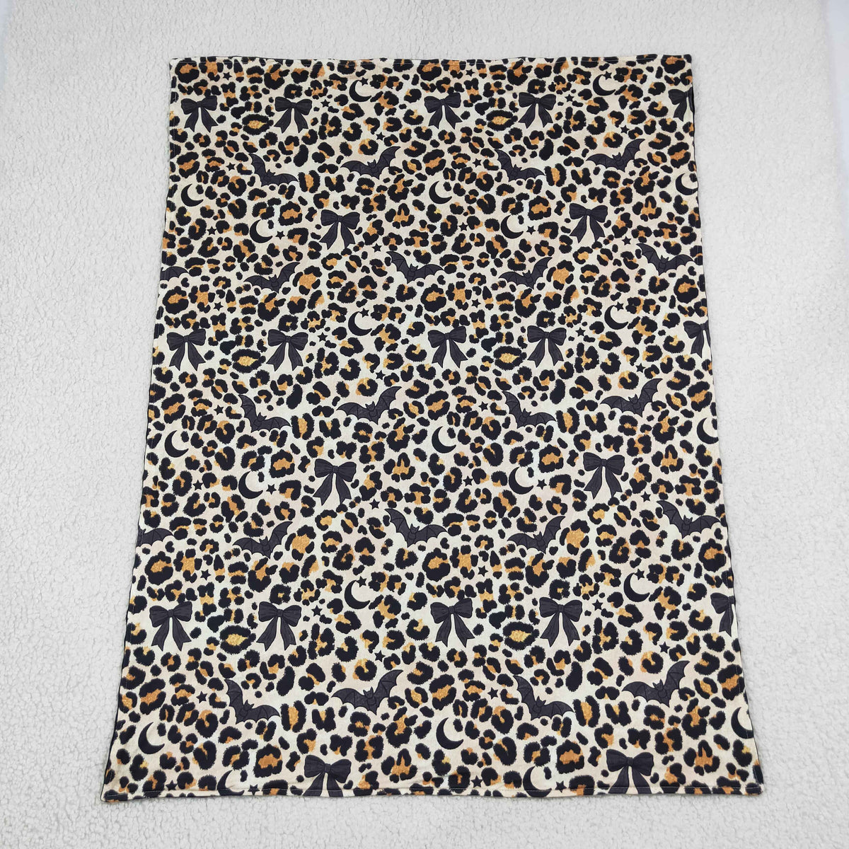 NO MOQ RTS BL0290(1) Baby Girl Clothes Halloween Leopard Bat Bow Print Minky Dot Baby Blanket