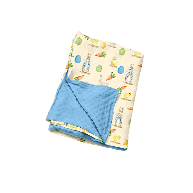 Preorder (moq 5) BL0312 Baby Clothes Easter Rabbit Chick Egg Carrot Mixed Print Minky Dot Backing Baby Swaddle Blanket