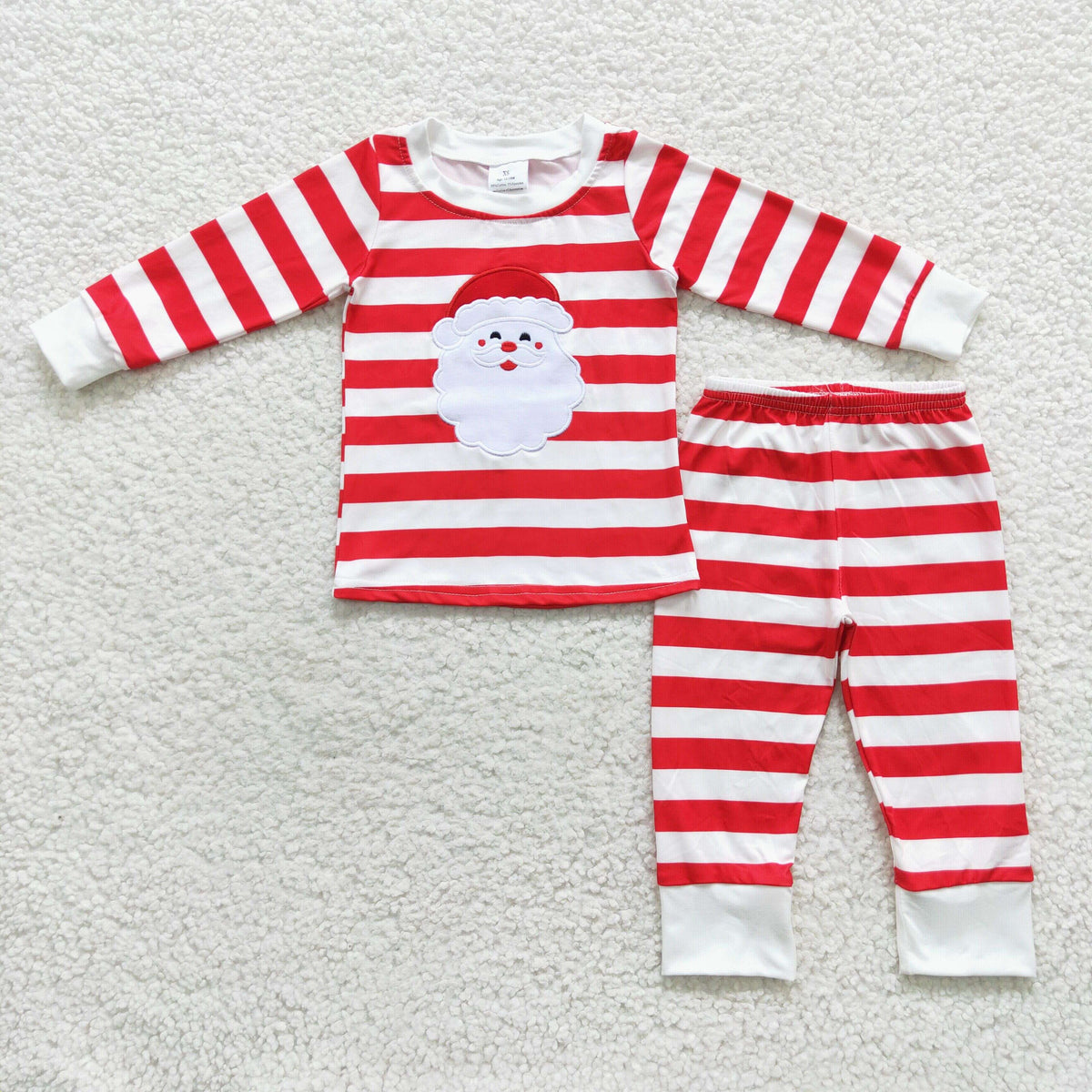 promotion $5.5 2026.10.17 BLP0204 Baby Girl Clothes Christmas Santa Applique Stripe Long Sleeve Top Pant Set