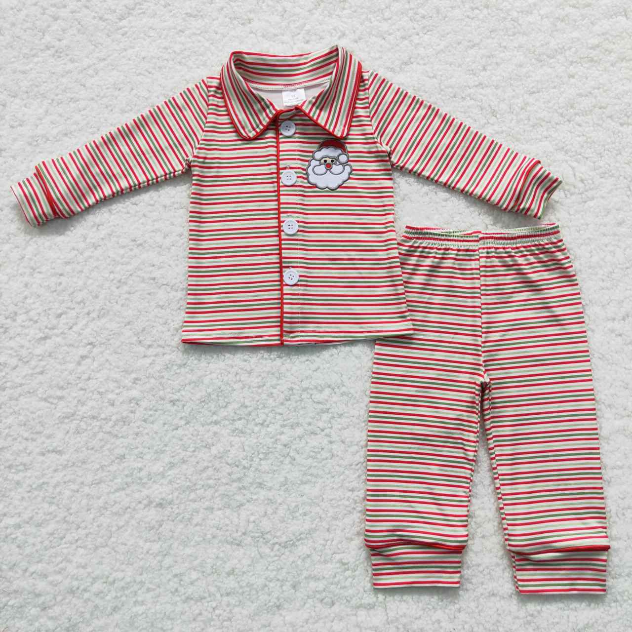 BLP0221 pink stripe Christmas santa long sleeve pajamas boy girl outfits 20230804 RTS