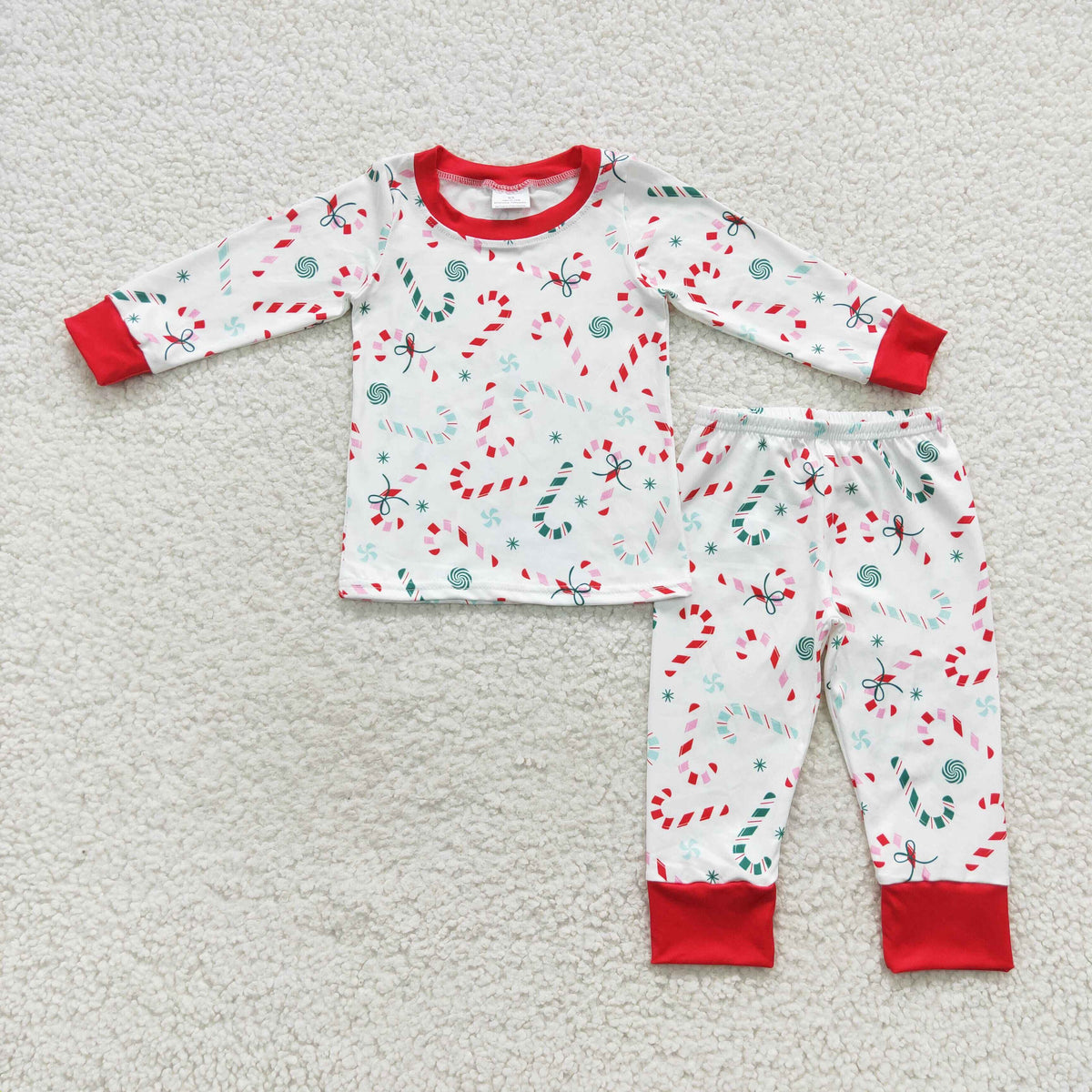 promotion $5.5 2026.10.24 BLP0253 Baby Girl Clothes Christmas Candy Cane Stripe Print Long Sleeve Pajama Set