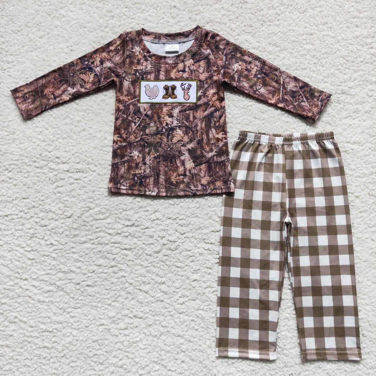 BLP0266 RTS embroidery Christmas deer camo long sleeve boy outfit 20230925 RTS