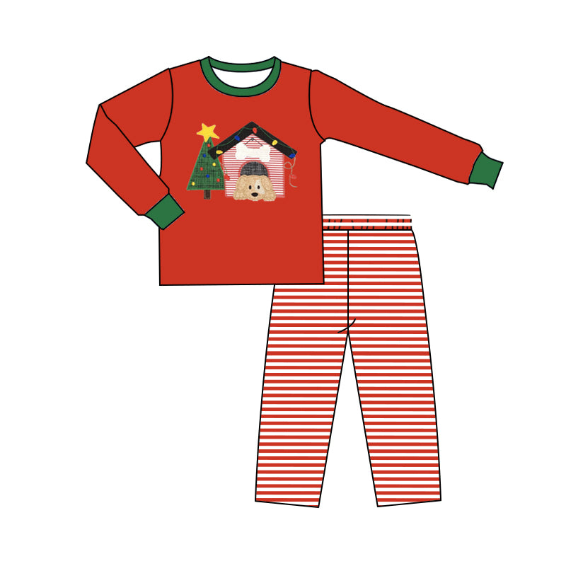 BLP0331 western Christmas dog house long sleeve Embroidery boy pajamas outfit 20231121 RTS