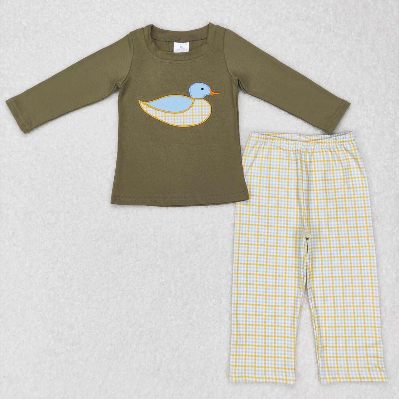 BLP0335 green duck long sleeve boy green embrodiery outfit 20231012 RTS