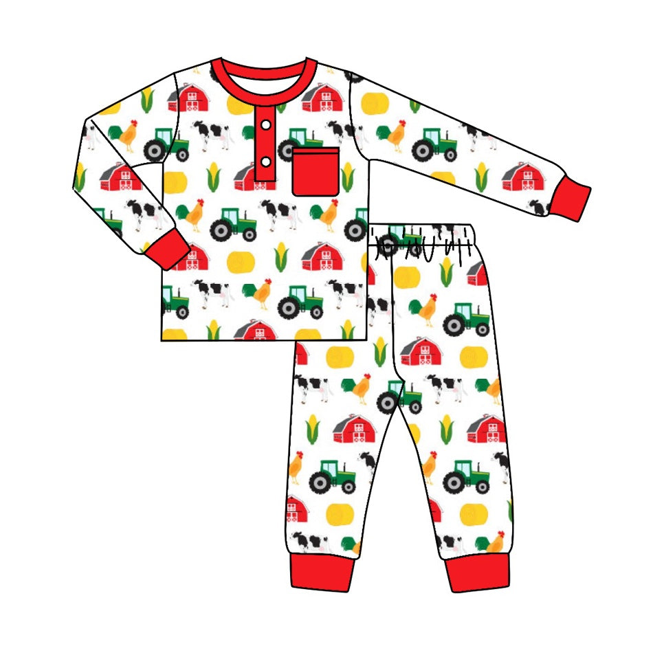 BLP0340 preorder farm tractor long sleeve kids boy pajamas outfit 202230824