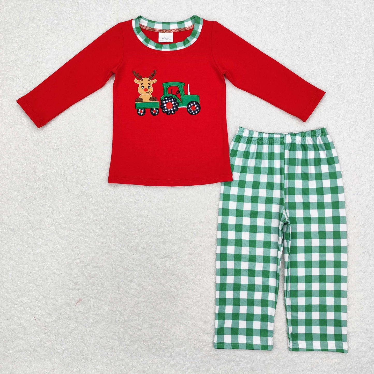 BLP0611 Christmas deer embroidery boy pajamas outfit 202408 sibling RTS