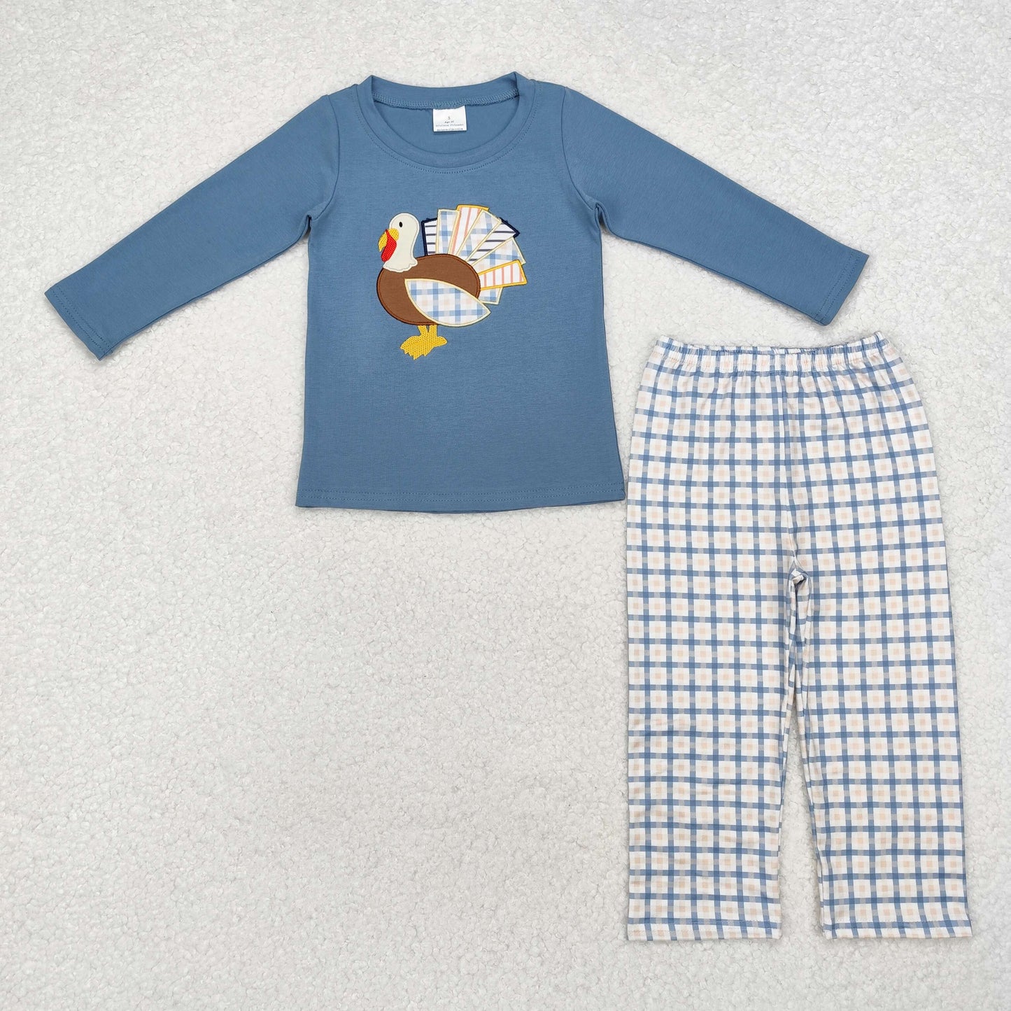 BLP0742 embroidery turkey sibling boy pajamas outfit 202410 RTS sibling