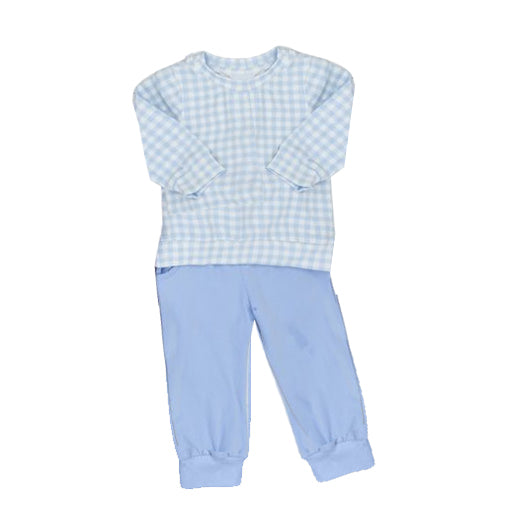 plaid sibling blue BLP0889 long sleeve boy pajamas outfit 202408 preorder