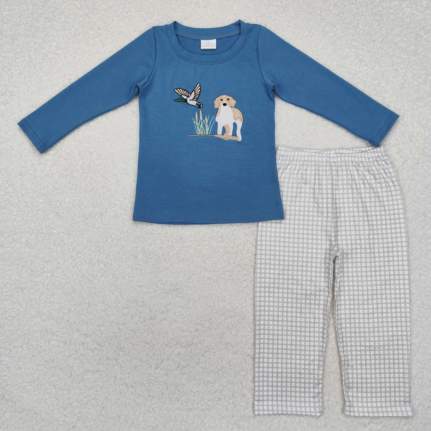 BLP0919 embroidery dog duck hunting western hunting boy pajamas outfit 202411 RTS