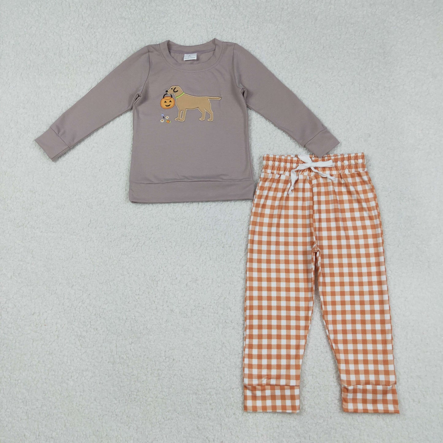 BLP1098 embroidery dog Halloween pumpkin boy sibling outfit 202509 RTS
