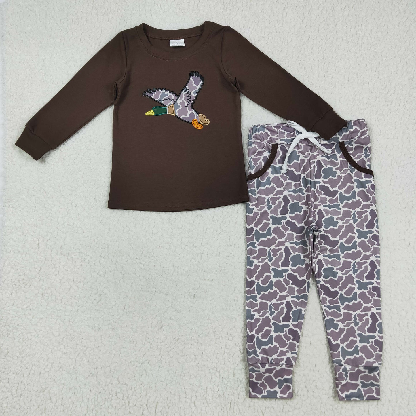 BLP1123 duck camo embroidery western boy pajamas outfit 202508 RTS