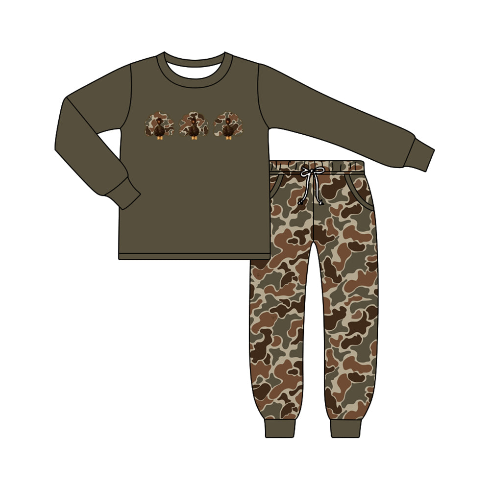 BLP1473 Thanksgiving turkey camo pumpkin boy outffit RTS 202619 preorder